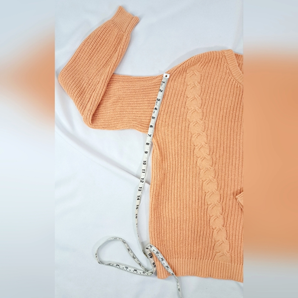 Magaschoni Orange Pumpkin Sweater Cable Knit Long Cotton Pullover Crew Neck M - Picture 15 of 16